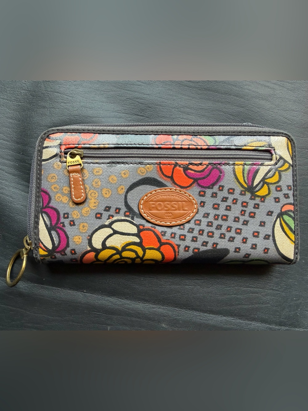 NEW Vintage Fossil KeyPer Zip Around Wallet Retro Floral Print Clutch